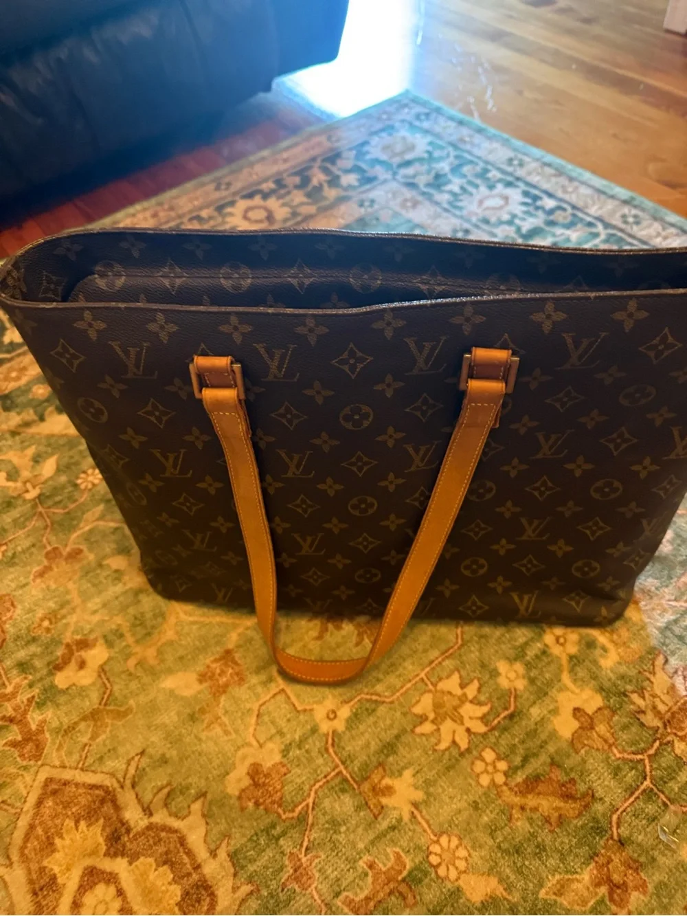 Louis Vuitton Brown Monogram Canvas Tote with Tan Leather Straps